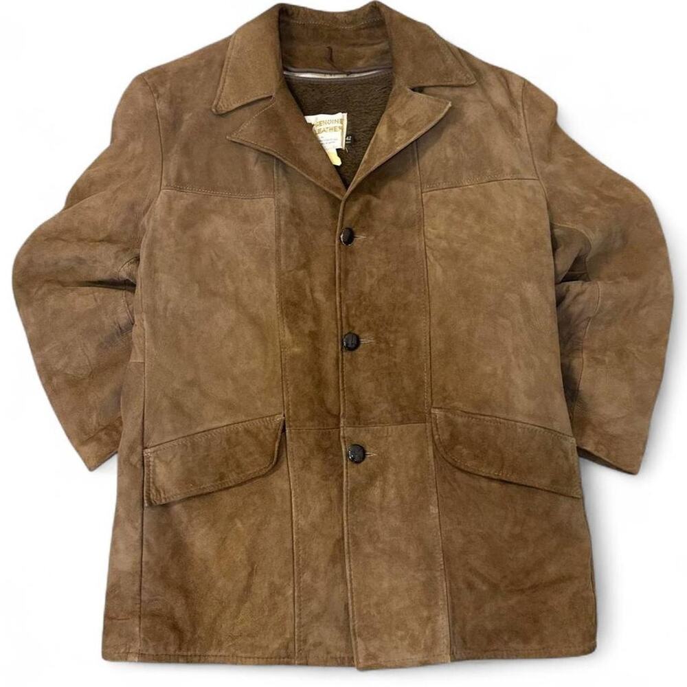 Vintage Berman Buckskin Co Suede Leather Coat Mens 42 Regular Brown Western m-L
